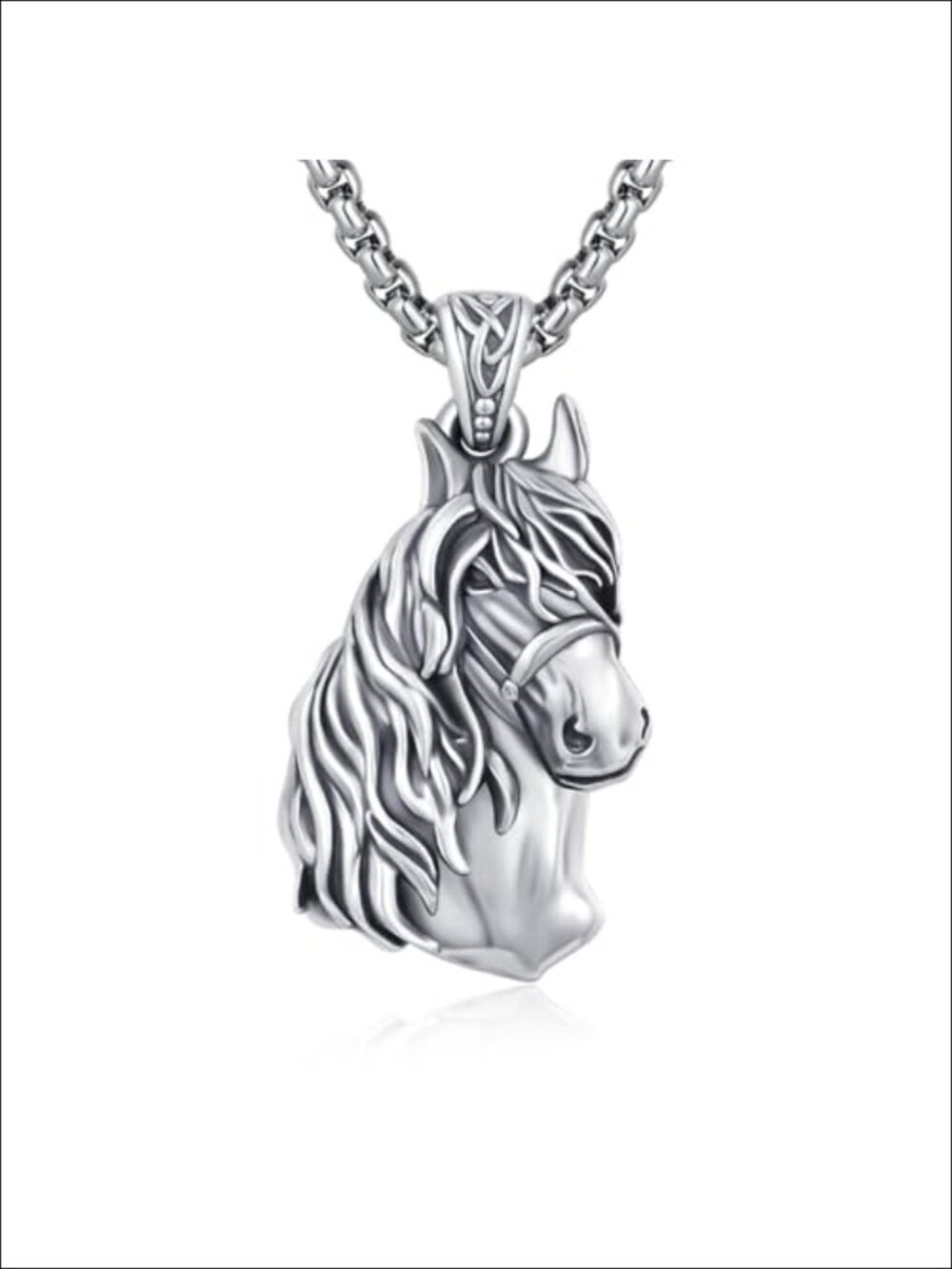 925 Sterling Silver Horse Pendant Necklace Crystal Viking